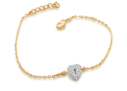 Gold Plated CZ Studded Lock Heart Bracelet